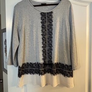 Elegant Gray and Black Lace Women's Top